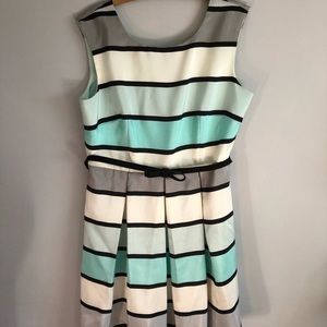 Turquoise, White, and Gray Striped Dress